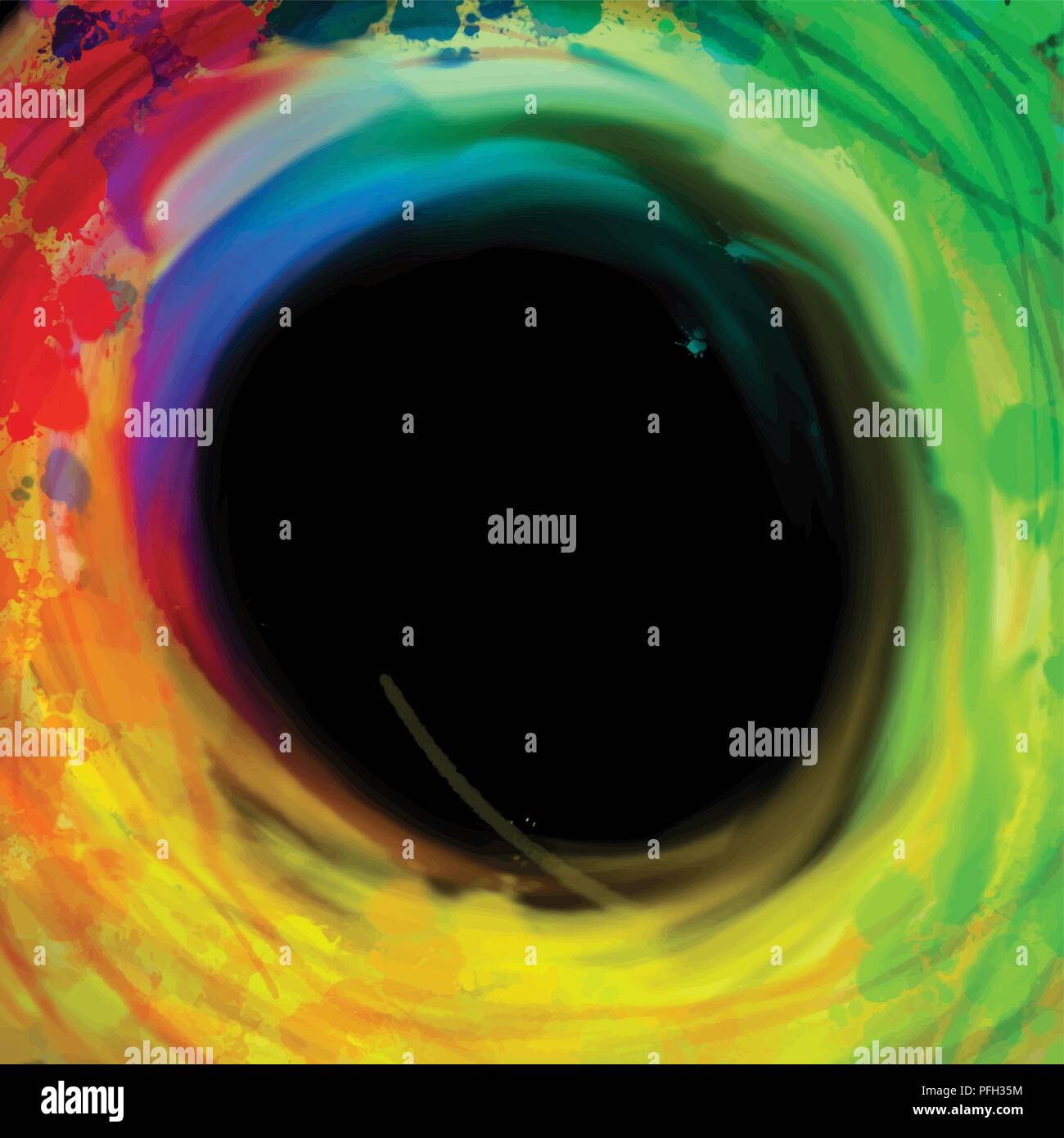 Cercle coloré brackground sur noir. Dessin vectoriel avec éclaboussures grunge pour poster et design publicitaire. Illustration de Vecteur