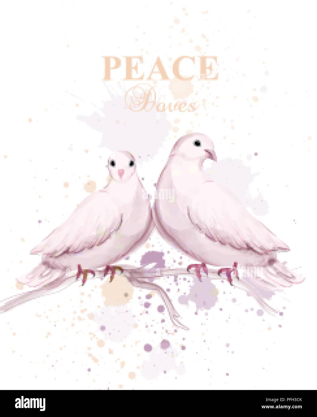Aquarelle oiseaux colombes vecteur. Carte de la paix affiche conception délicate Illustration de Vecteur