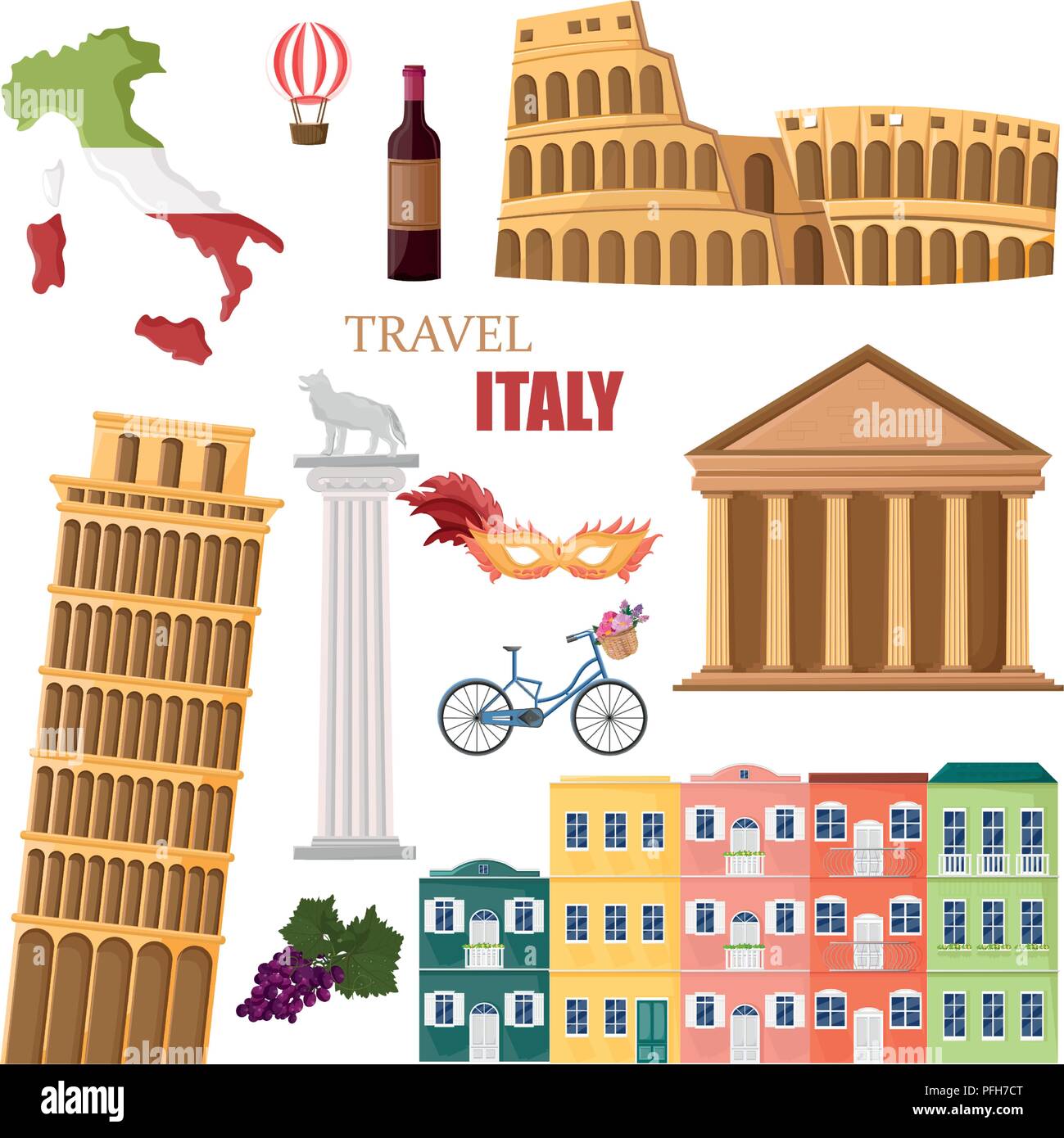 Collection repères voyage Italie Illustration de Vecteur