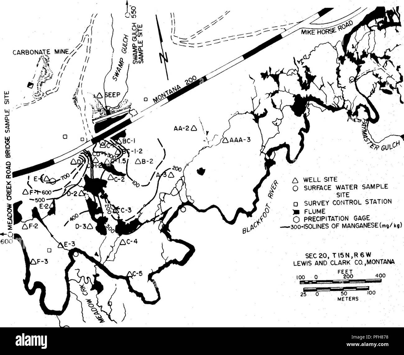 . Repos végétatif, hydrochimiques et microbiologiques des effets d'un parc naturel et un milieu humide artificiel sur le contrôle du drainage minier acide . Mine Drainage ; drainage minier acide ; les zones humides. 8.2.1.2 Le manganèse Le manganèse dans la distribution des terres humides peu profondes est marquée par de fortes concentrations dans le site à site D-1 F-1 (Figure 8-2). Les valeurs à l'emplacement D-1 sont d'environ un ordre de grandeur au-dessus des sites d'arrière-plan AA-2 et AAA-3. Les concentrations de manganèse dans le sol diminuent avec la distance d'un site D- 1 ce qui semble indiquer une certaine le manganèse est supprimé à partir du sol - l'eau et séquestré dans t Banque D'Images