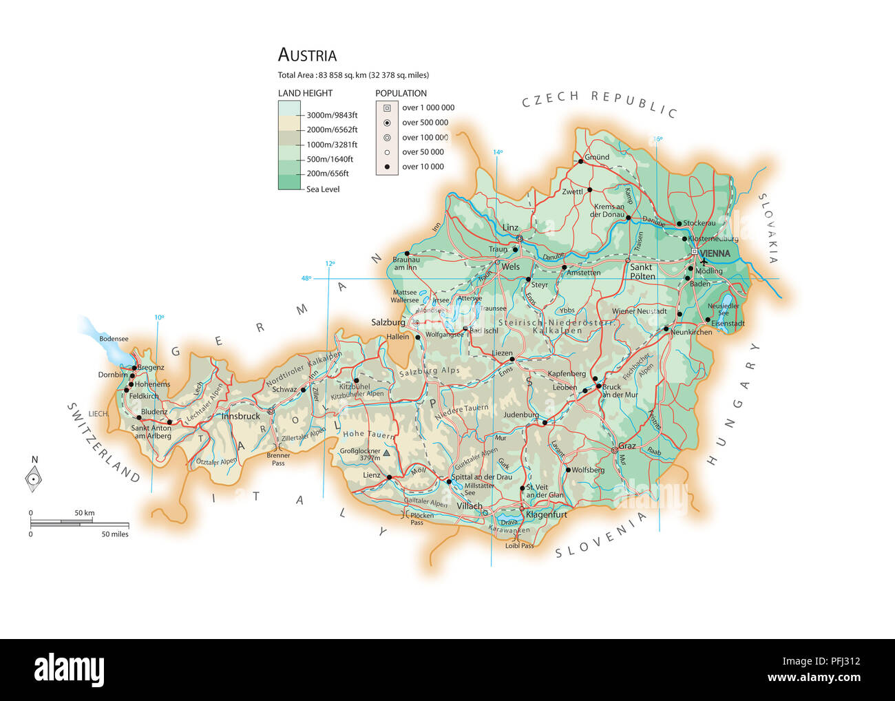 Carte de l’Autriche Banque D'Images