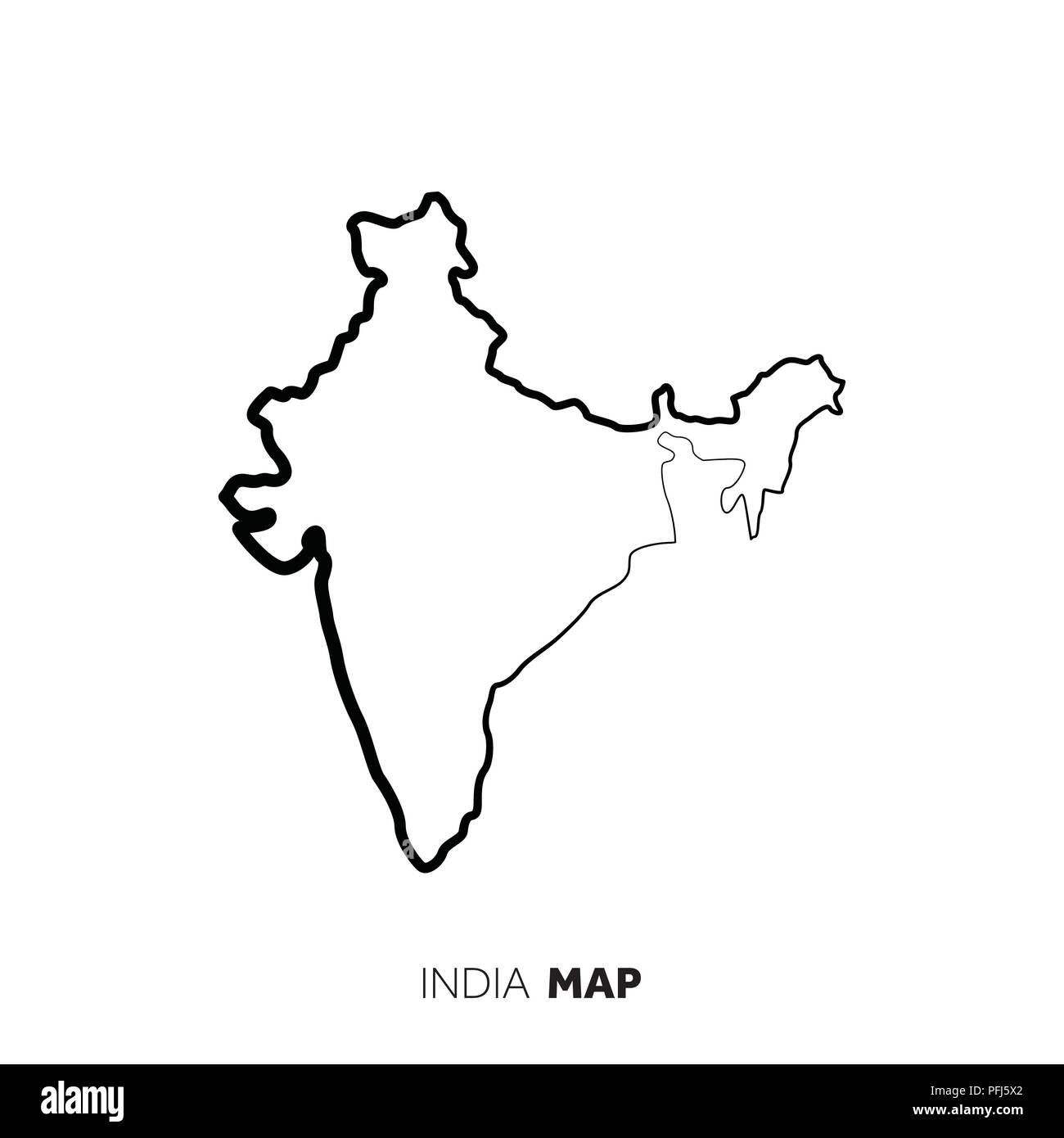 Vecteur de l'Inde carte pays contour. Ligne noire sur fond blanc Illustration de Vecteur