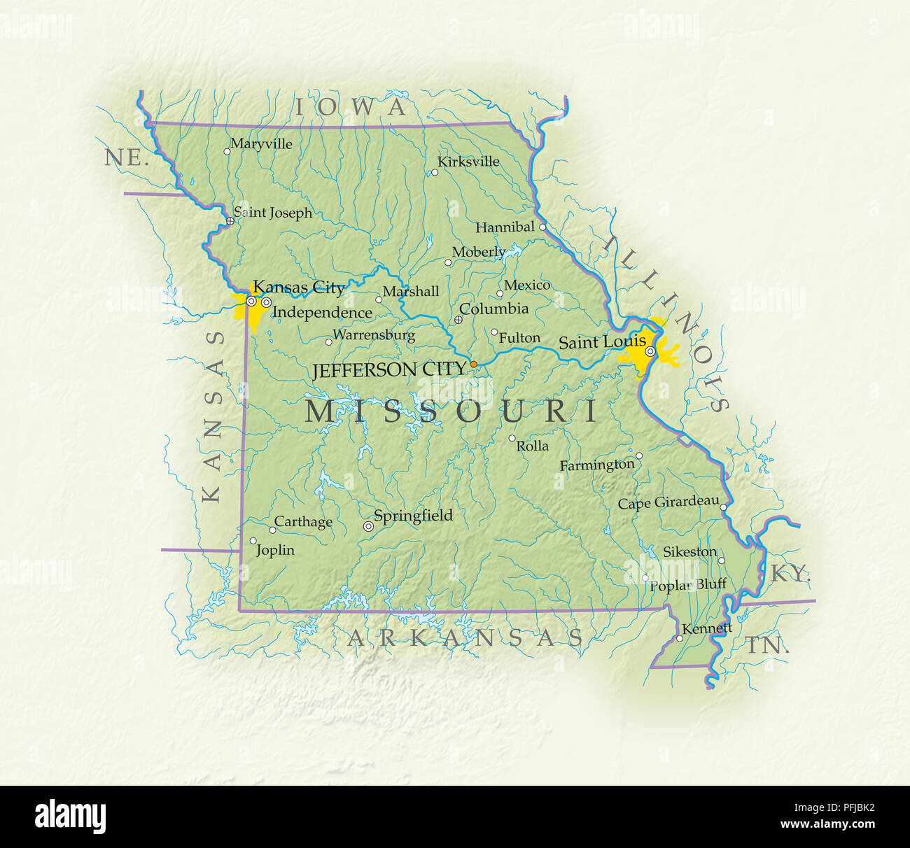 La carte du Missouri, close-up Banque D'Images