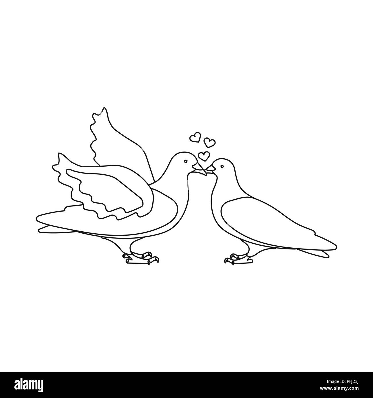 Deux drôles contours pigeons illustration. Colombes blanches avec un coeur. Un symbole de l'amour pour la mariée et le marié mariage.seule icône de style contour vector Illustration de Vecteur Deux drôles contours pigeons illustration. Colombes blanches avec un coeur. Un symbole de l'amour pour la mariée et le marié mariage.seule icône de style contour vector Illustration de Vecteur