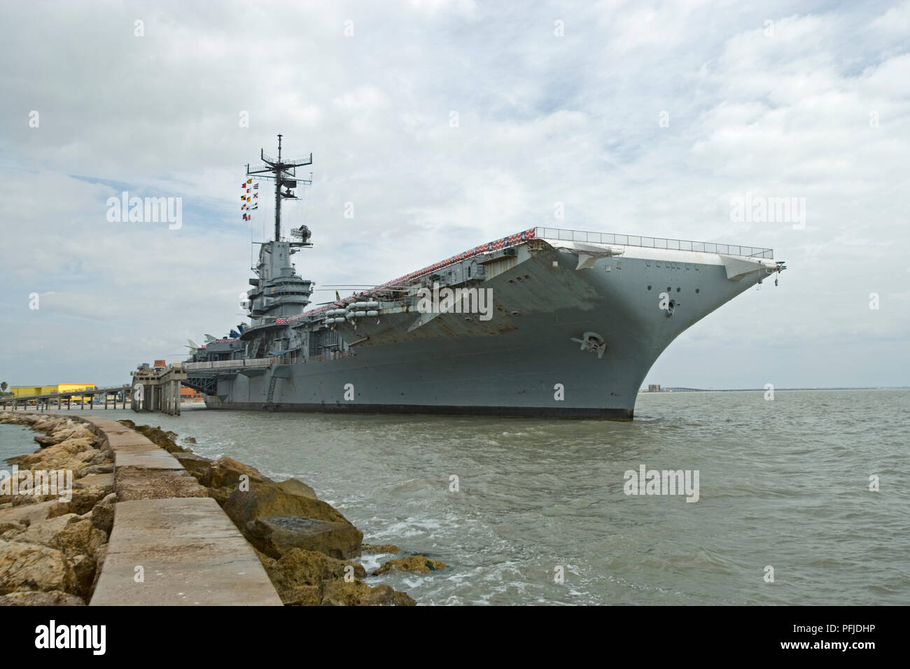 USA, Texas, la seconde guerre mondiale porte-avions USS Lexington amarré dans la baie de Corpus Christi Banque D'Images