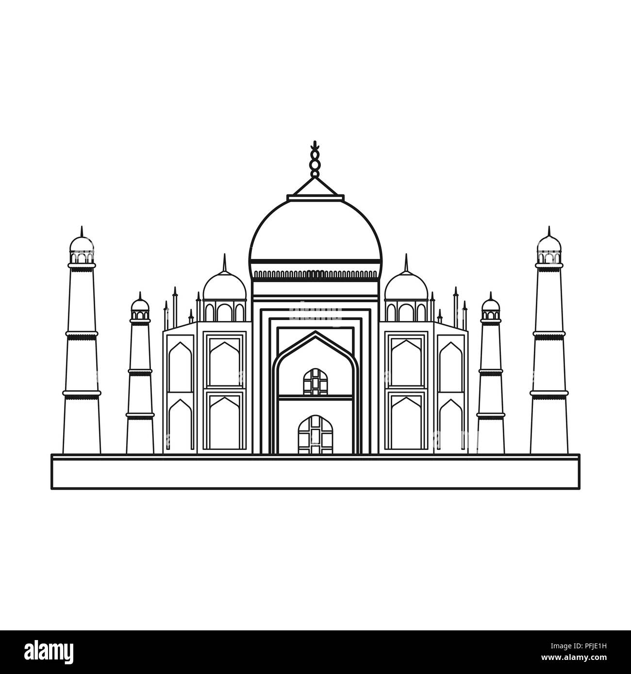 Taj Mahal en icône style contour isolé sur fond blanc. Vector illustration symbole de l'Inde. Illustration de Vecteur