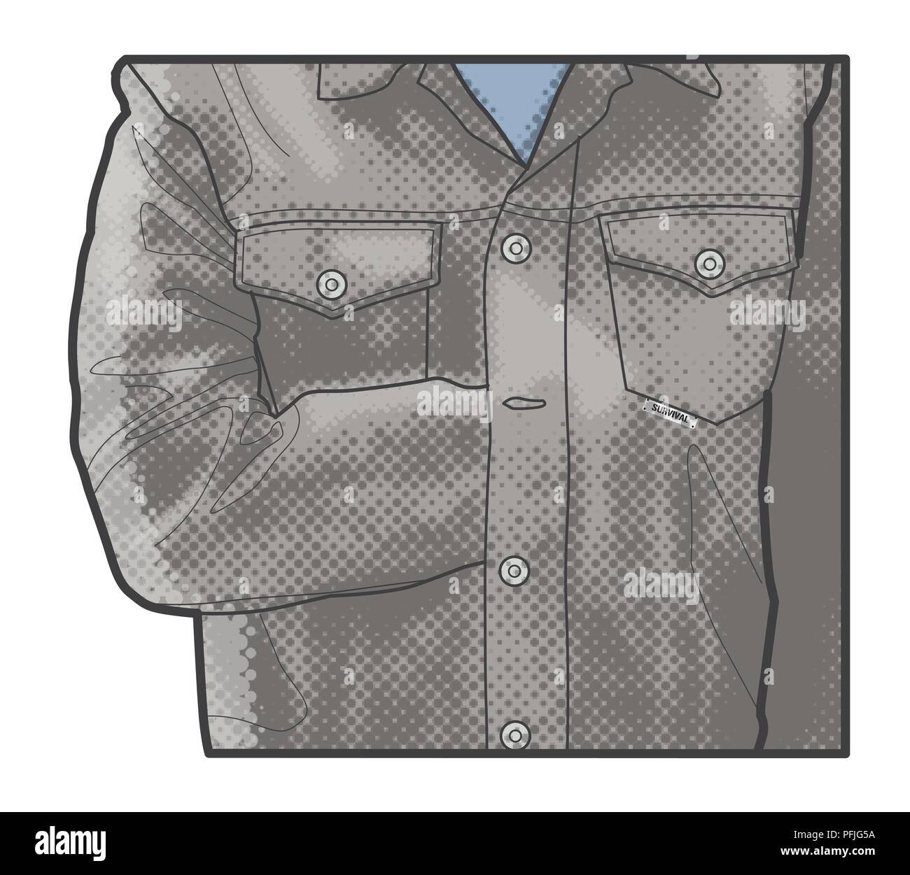 Illustration numérique de l'homme à l'aide de fermoirs comme veste harnais improvisé Banque D'Images