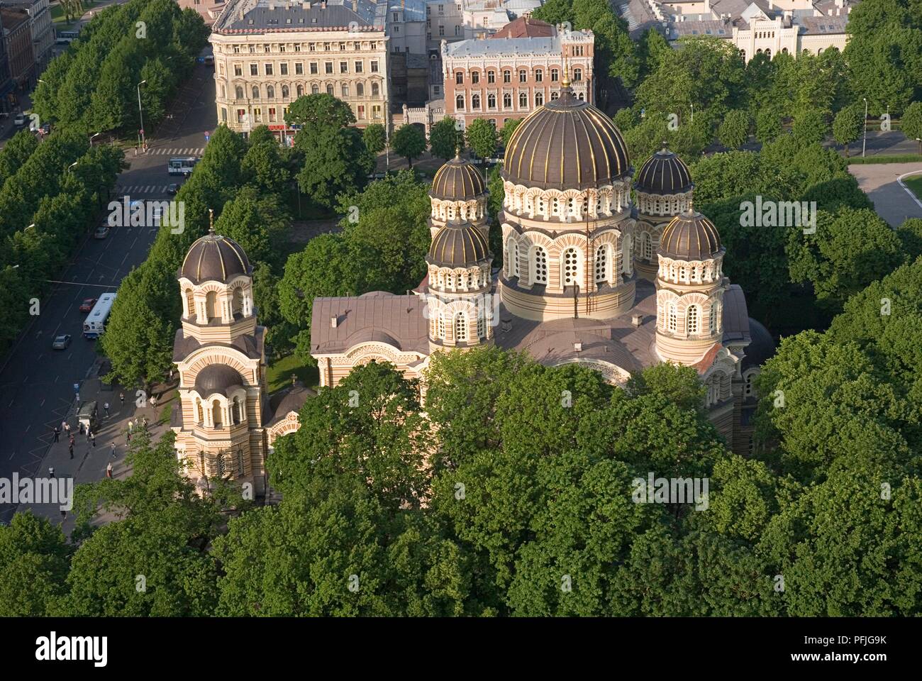 La Lettonie, Riga, augmentation de la vue sur la cathédrale de nativité du Christ, vu de l'hôtel Reval Latvija Banque D'Images