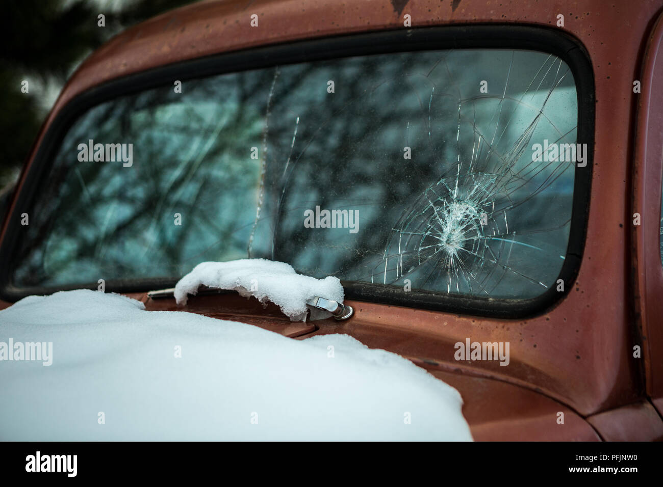 Pare-brise cassé Banque D'Images