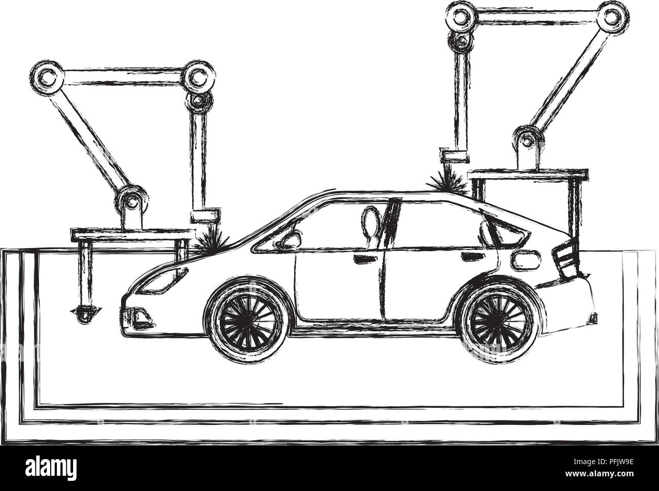 Ligne d'assemblage automatique de production de pneus auto convoyeur main robotique dimensions Illustration de Vecteur