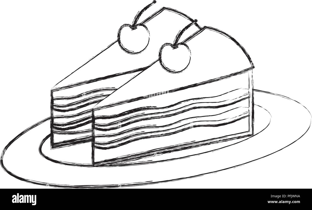 De Delicieux Morceaux De Fruits Gateau Aux Cerises Plat Sur Le Dessin A La Main Image Vectorielle Stock Alamy