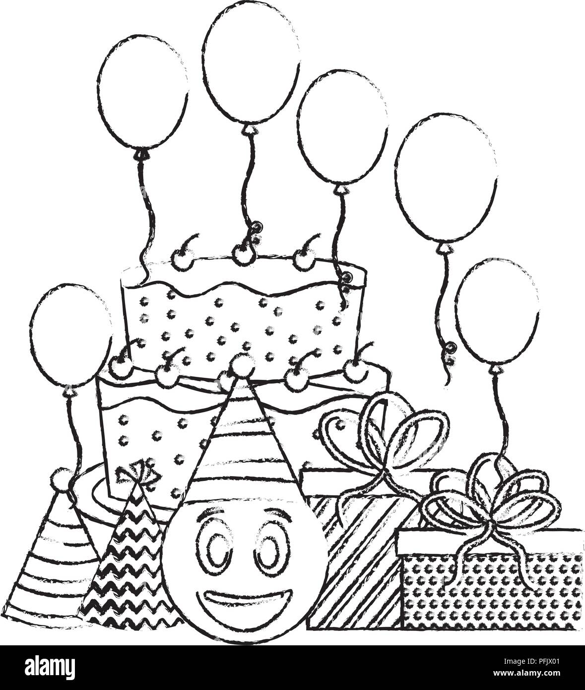 Gateau D Anniversaire Cadeaux Et Ballons Face Emoticone Chapeaux De Fete Dessin A La Main Image Vectorielle Stock Alamy Gateau D Anniversaire Cadeaux Et Ballons Face Emoticone Chapeaux De Fete Dessin A La Main Image Vectorielle Stock Alamy