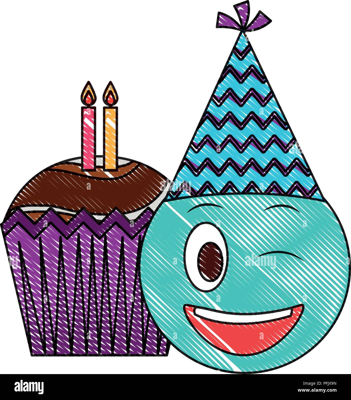 Anniversaire Avec Emoji Party Hat And Cupcakes Bougies Couleur Du Dessin Image Vectorielle Stock Alamy Anniversaire Avec Emoji Party Hat And Cupcakes Bougies Couleur Du Dessin Image Vectorielle Stock Alamy