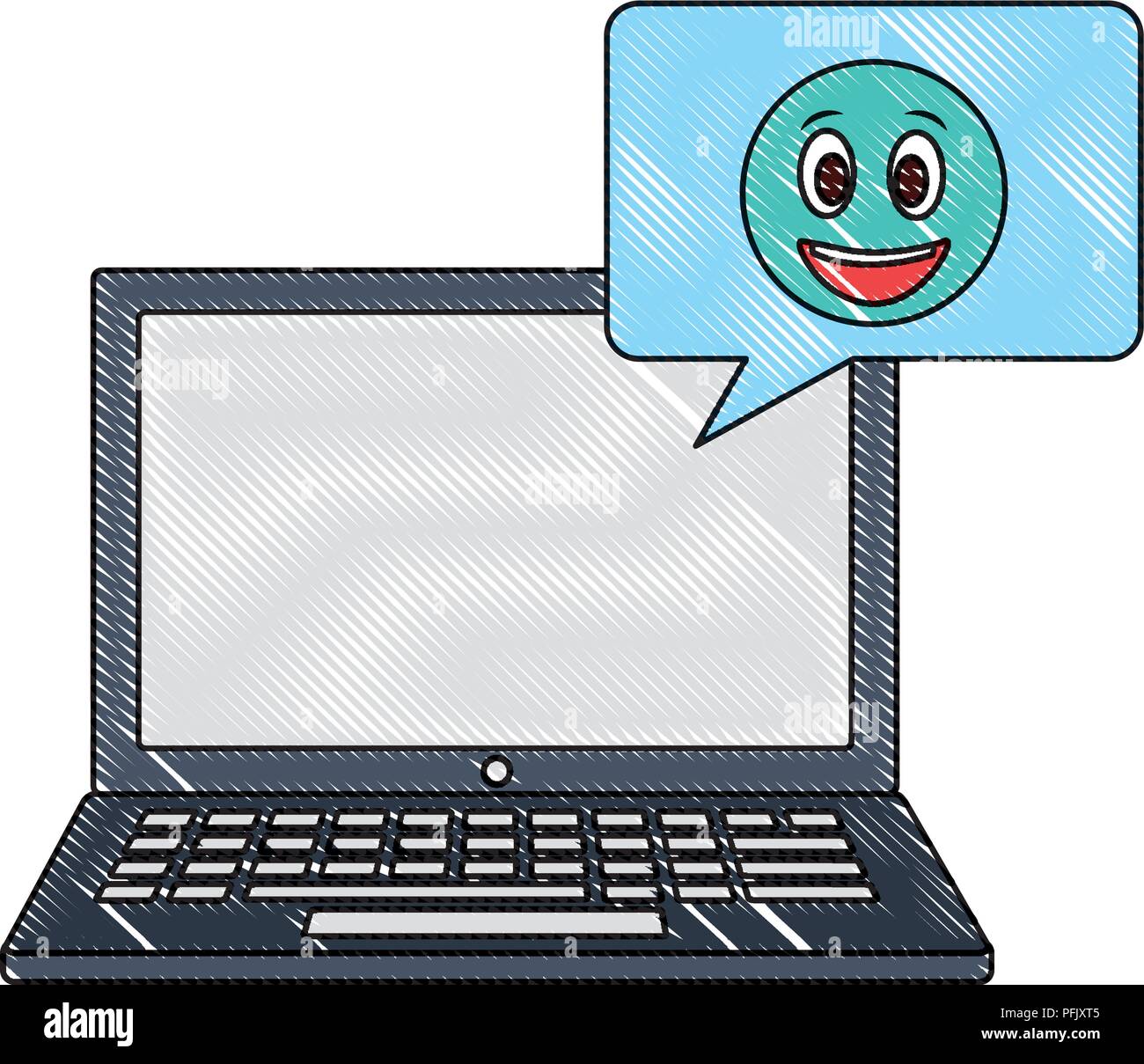 Ordinateur Portable Discours Emoji Couleur Dessin Chat Bulle Image Vectorielle Stock Alamy