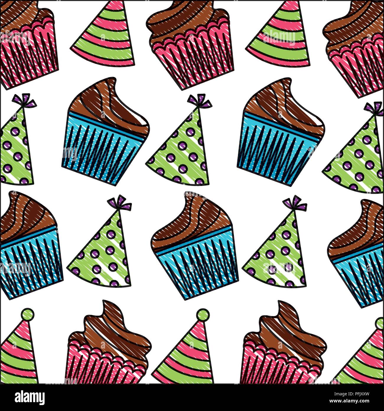 Gateau D Anniversaire Et Chapeaux De Fete Motif De Decoration Image Vectorielle Stock Alamy