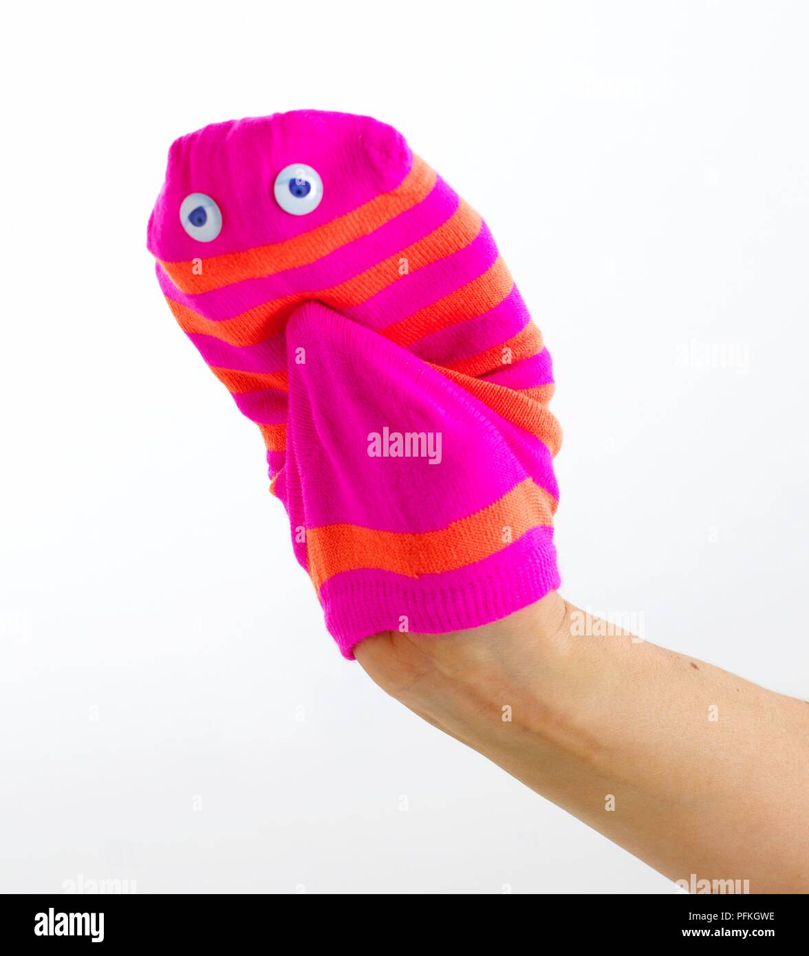 Sock puppet on woman's hand Banque D'Images