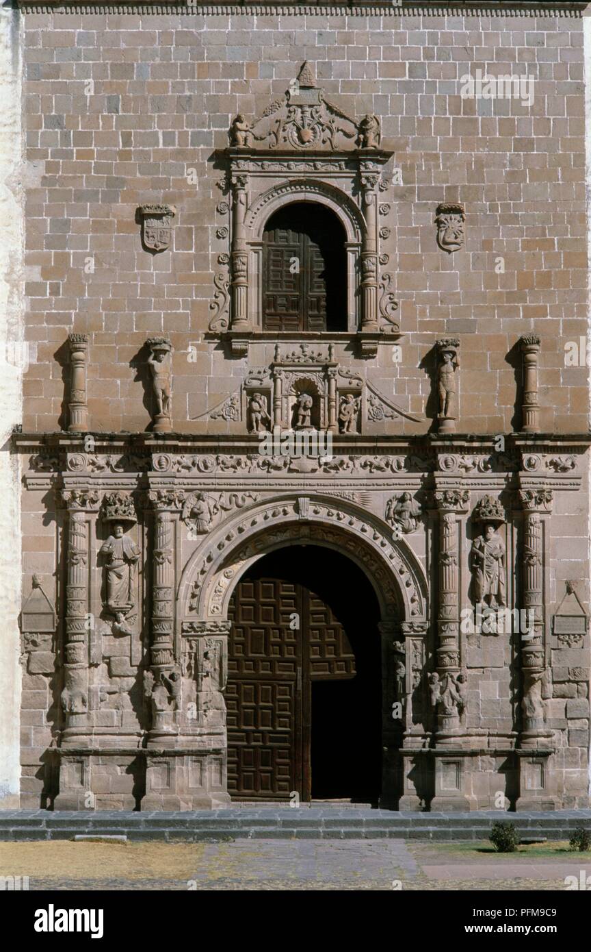 Mexique Acolman, Acolman, San Agustin, portail de l'église, construite au xvie siècle Banque D'Images