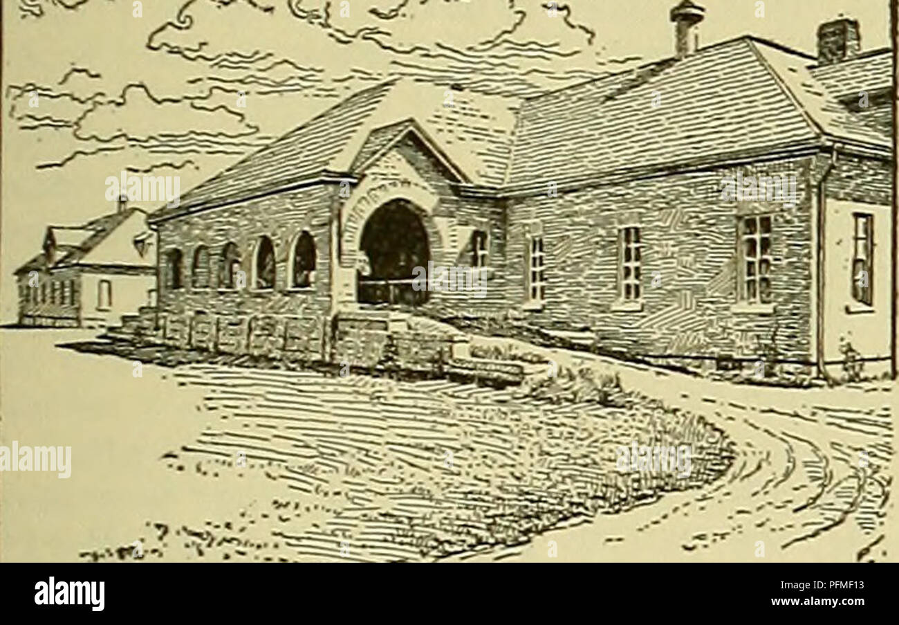 . Cyclopedia des animaux de ferme. Les animaux et produits du règne animal. La fabrication de fromage cheddar 209 vient ensuite l'état de New York dans nombre d'usines, mais probablement figure en premier dans la quantité de fromage produit. Ces deux sont les principaux membres de fromage. Vient ensuite l'Ohio, avec seulement 221 usines en 1900, et du Michigan et de la Pennsylvanie, suivi avec 130 et N"V^^^4 Vs. Fig. 212. Conçu par l'UEO. 124, respectivement. L'autre 446 usines qui existaient en 1900 sont distribués dans 34 autres états. Un plan de construction d'usine- ing est montré dans Fig. 212. L'intérieur est illustré Banque D'Images