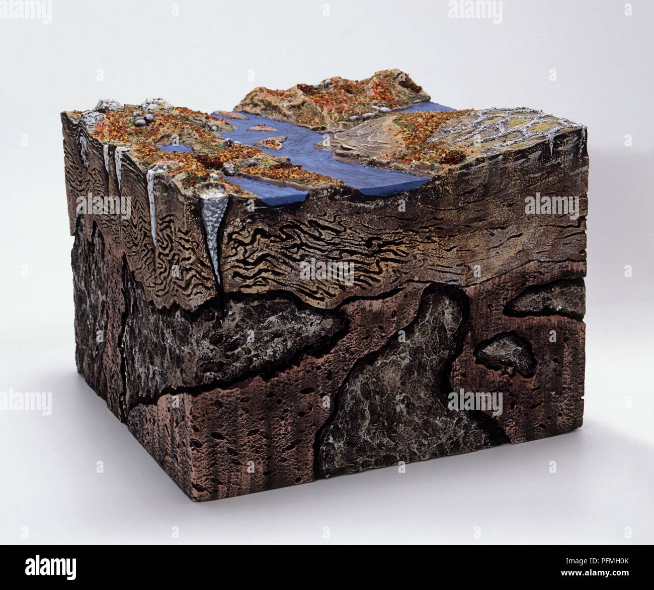 Modèle topographique d'un paysage de toundra au-dessus et au-dessous du sol Banque D'Images