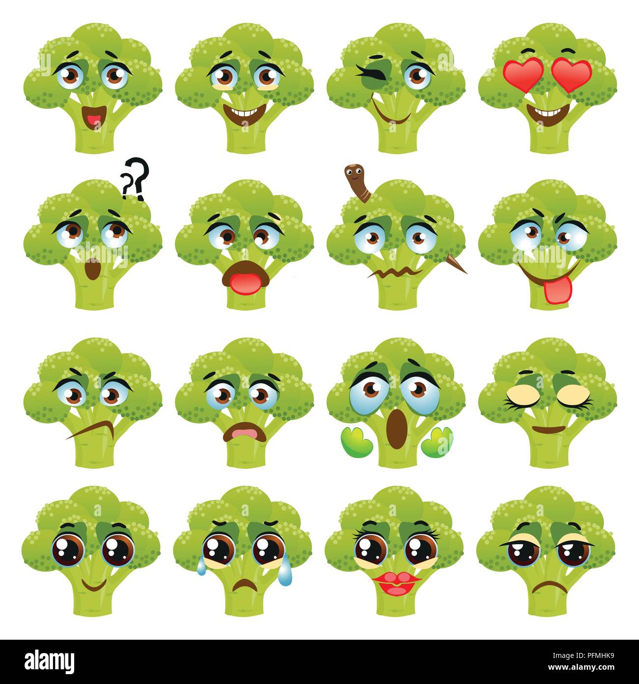 Le brocoli émoticône Emoji Expression. Funny cute food Image