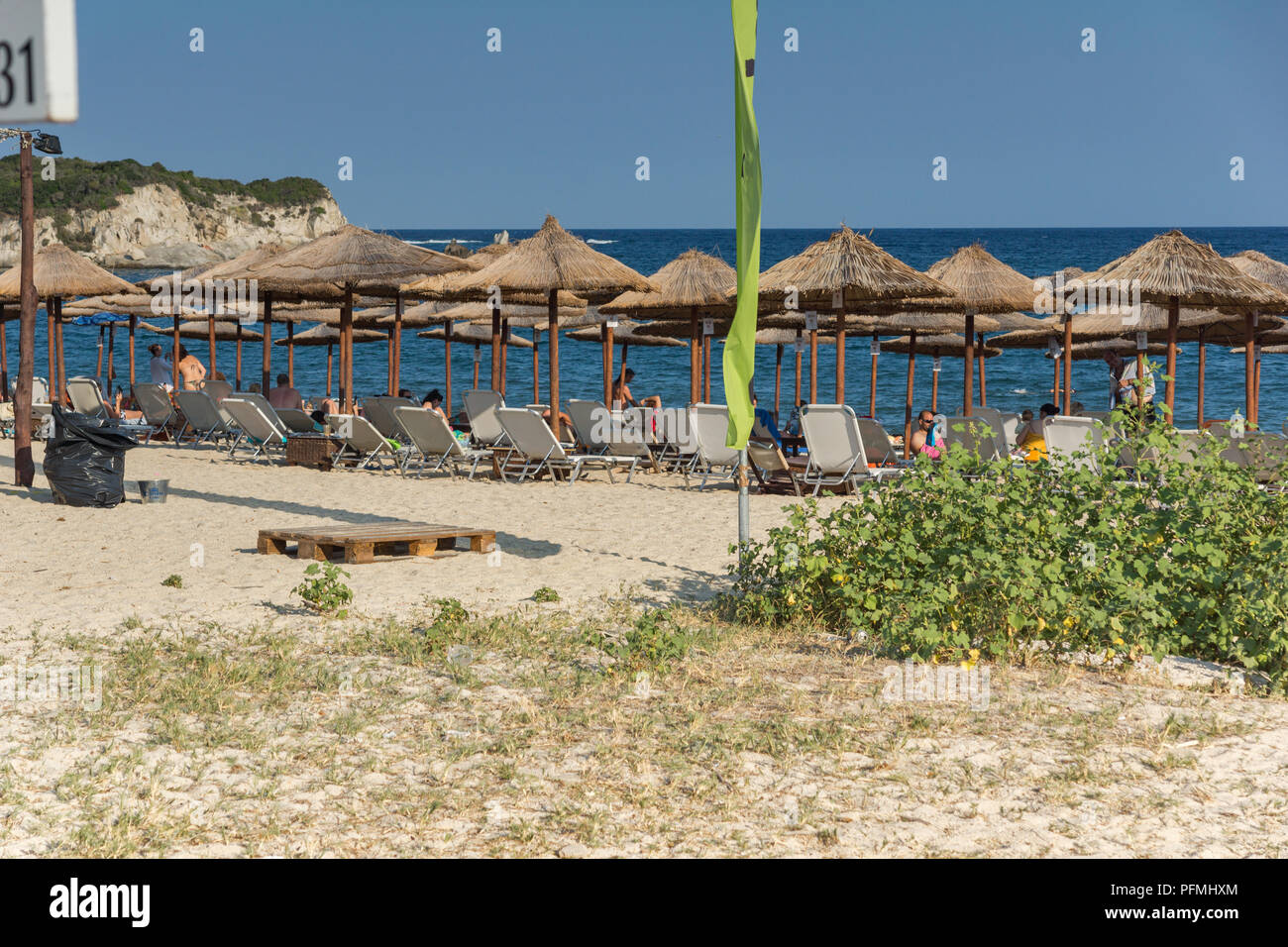La Chalcidique, Macédoine Centrale, Grèce - 25 août 2014 : Seascape de Kalamitsi Beach à Chalkidiki, Macédoine Centrale, Grèce Banque D'Images