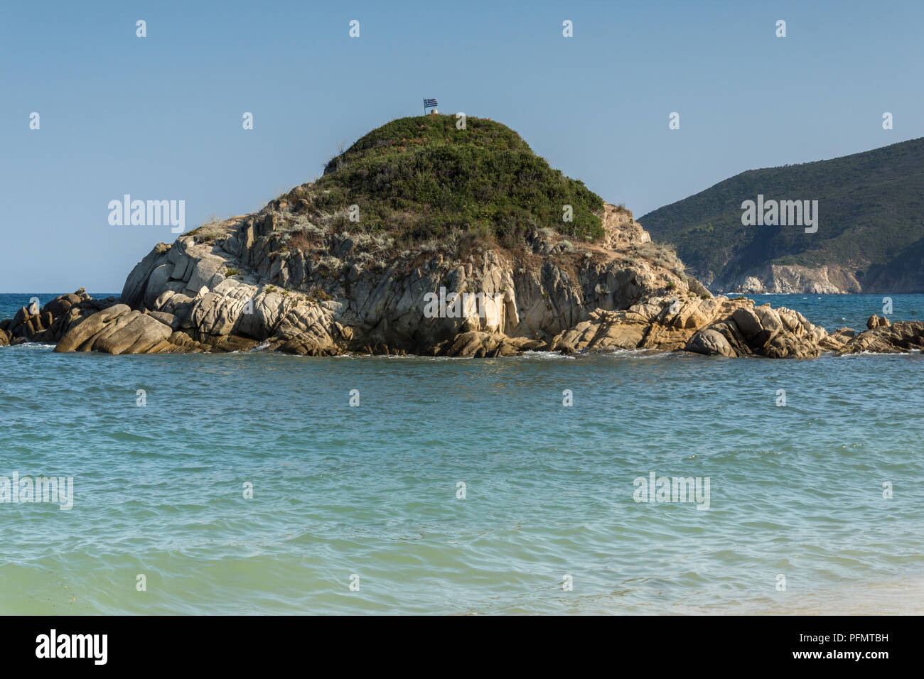 Vue panoramique sur la plage de Kalamitsi à péninsule Sithonia, Halkidiki, Macédoine Centrale, Grèce Banque D'Images
