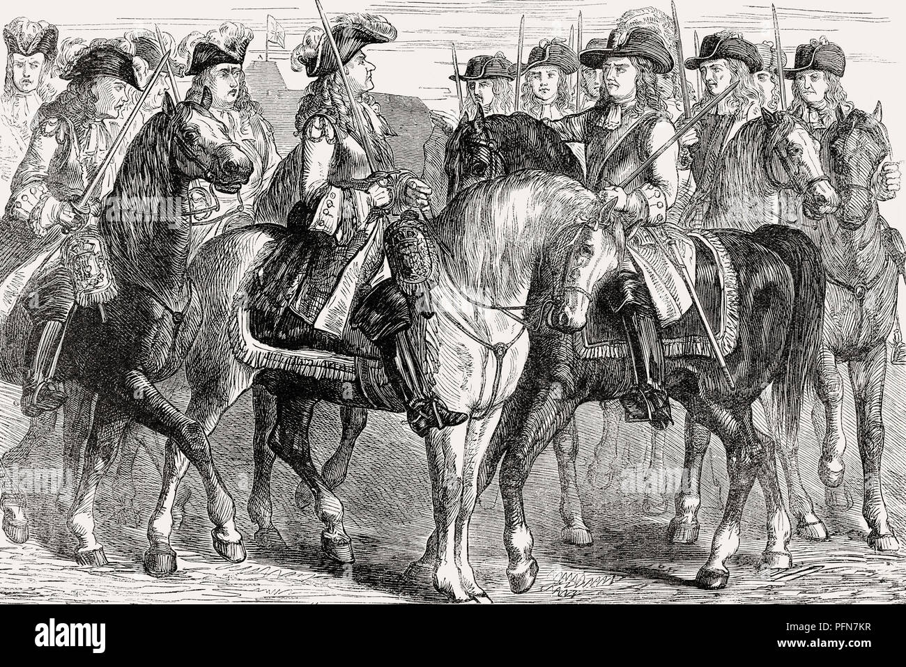 Abandon de Louis François de Boufflers, duc de Boufflers, 1695, Siège de Namur 9 années de guerre, de la bataille sur terre et mer, par James Gran Banque D'Images