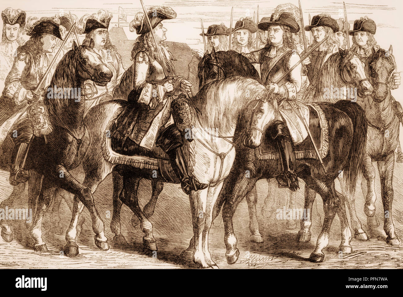 Abandon de Louis François de Boufflers, duc de Boufflers, 1695, Siège de Namur 9 années de guerre, de la bataille sur terre et mer, par James Gran Banque D'Images