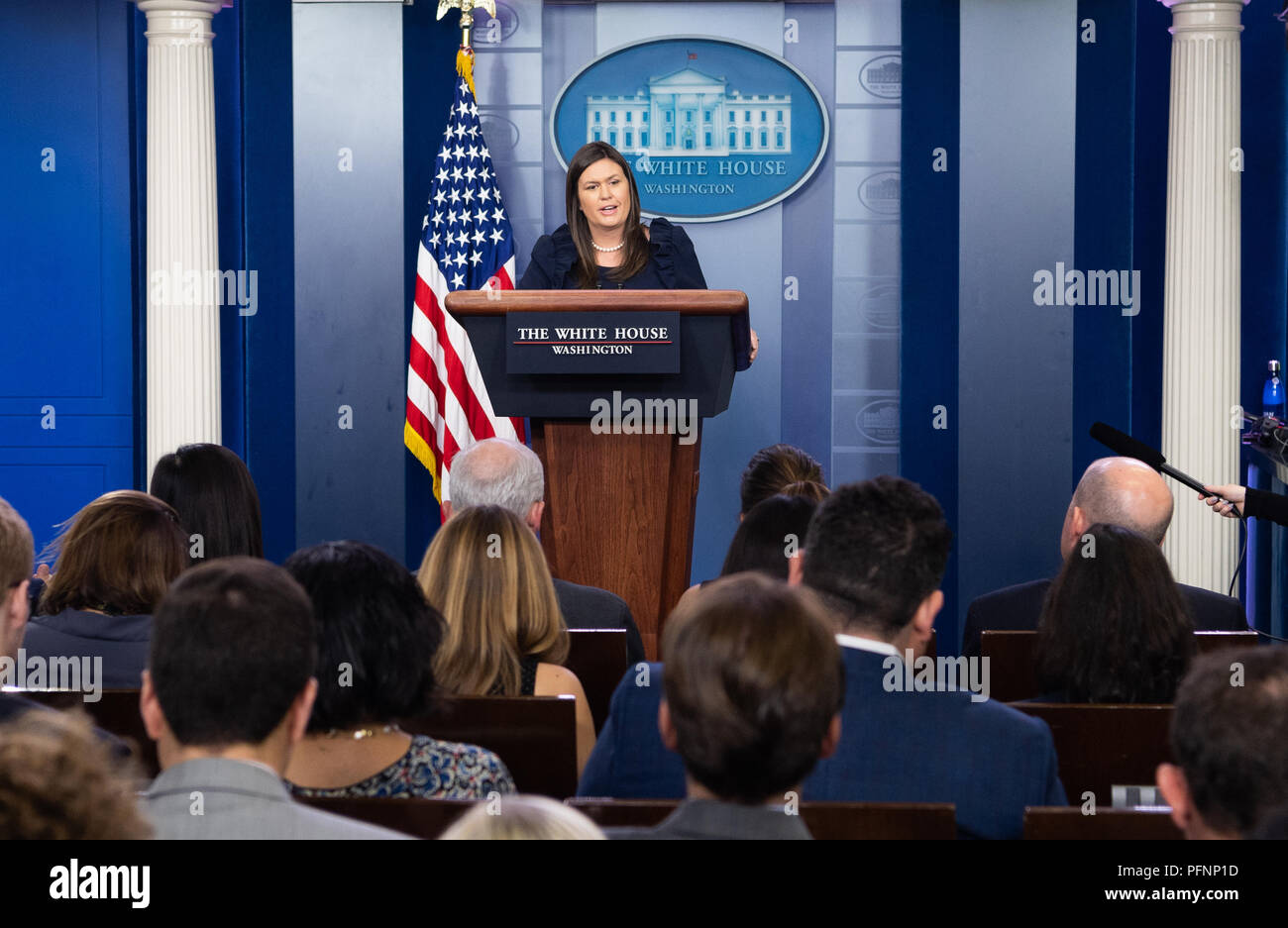 Washington DC, USA. Août 22, 2018. Point de presse avec Secrétaire de presse Sarah Sanders dans la salle des conférences de presse de la Maison Blanche à la Maison Blanche à Washington, DC Le 22 août 2018 Crédit : Michael Brochstein/Alamy Live News Banque D'Images