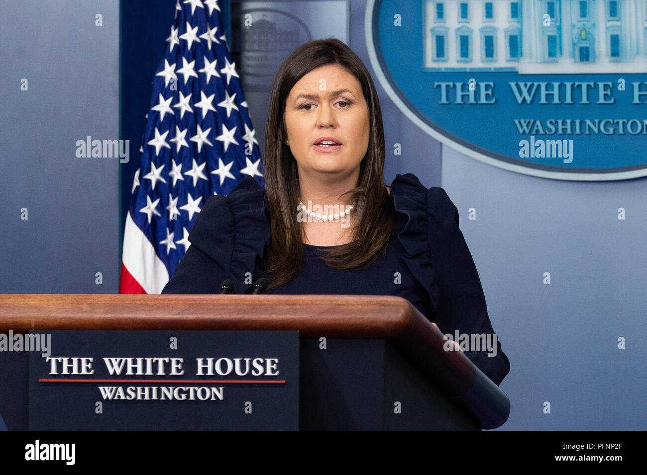 Washington DC, USA. Août 22, 2018. Point de presse avec Secrétaire de presse Sarah Sanders dans la salle des conférences de presse de la Maison Blanche à la Maison Blanche à Washington, DC Le 22 août 2018 Crédit : Michael Brochstein/Alamy Live News Banque D'Images