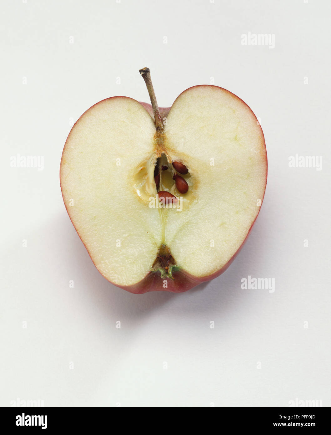 Malus domestica, Apple, Apple la moitié montrant core et les graines. Banque D'Images