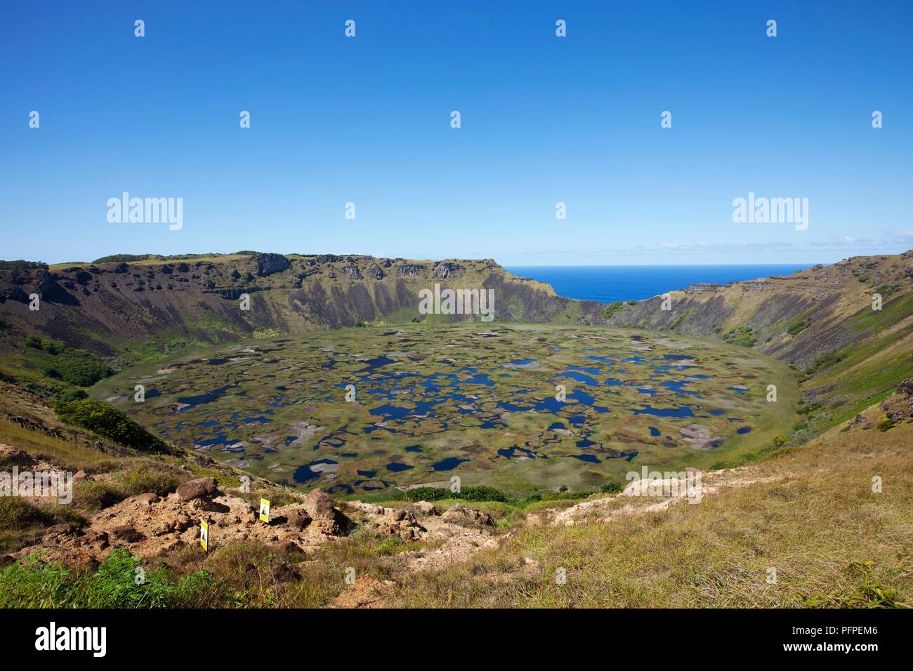 Le Chili, l'île de Pâques (Rapa nui), cratère volcanique Rano Kau Banque D'Images