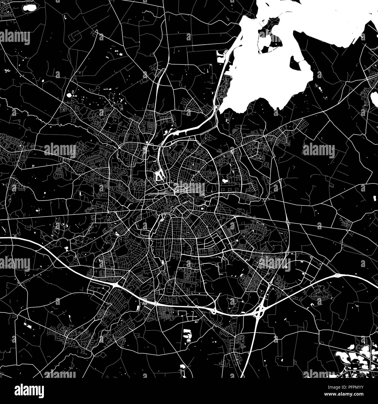 Carte de la région d'Odense, Danemark. Fond sombre version pour l'infographie et des projets de marketing. Cette carte d'Odense, contient des repères typiques avec stree Illustration de Vecteur