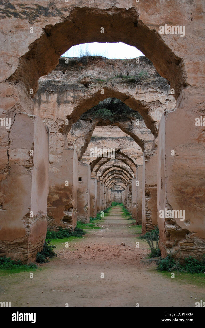 Vue sur les écuries Heri es-Souani, les écuries de Grainstore à Meknes, au Maroc Banque D'Images