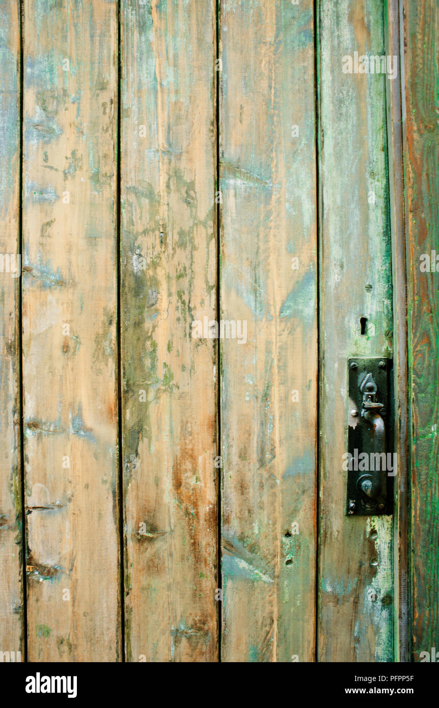 Porte en bois peint vert pâle Banque D'Images