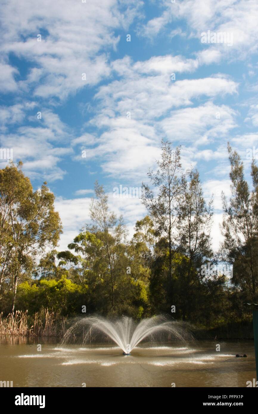 L'Australie, Nouvelle Galles du Sud, Hunter Valley, Hermitage Lodge fontaine dans le lac de centure Banque D'Images