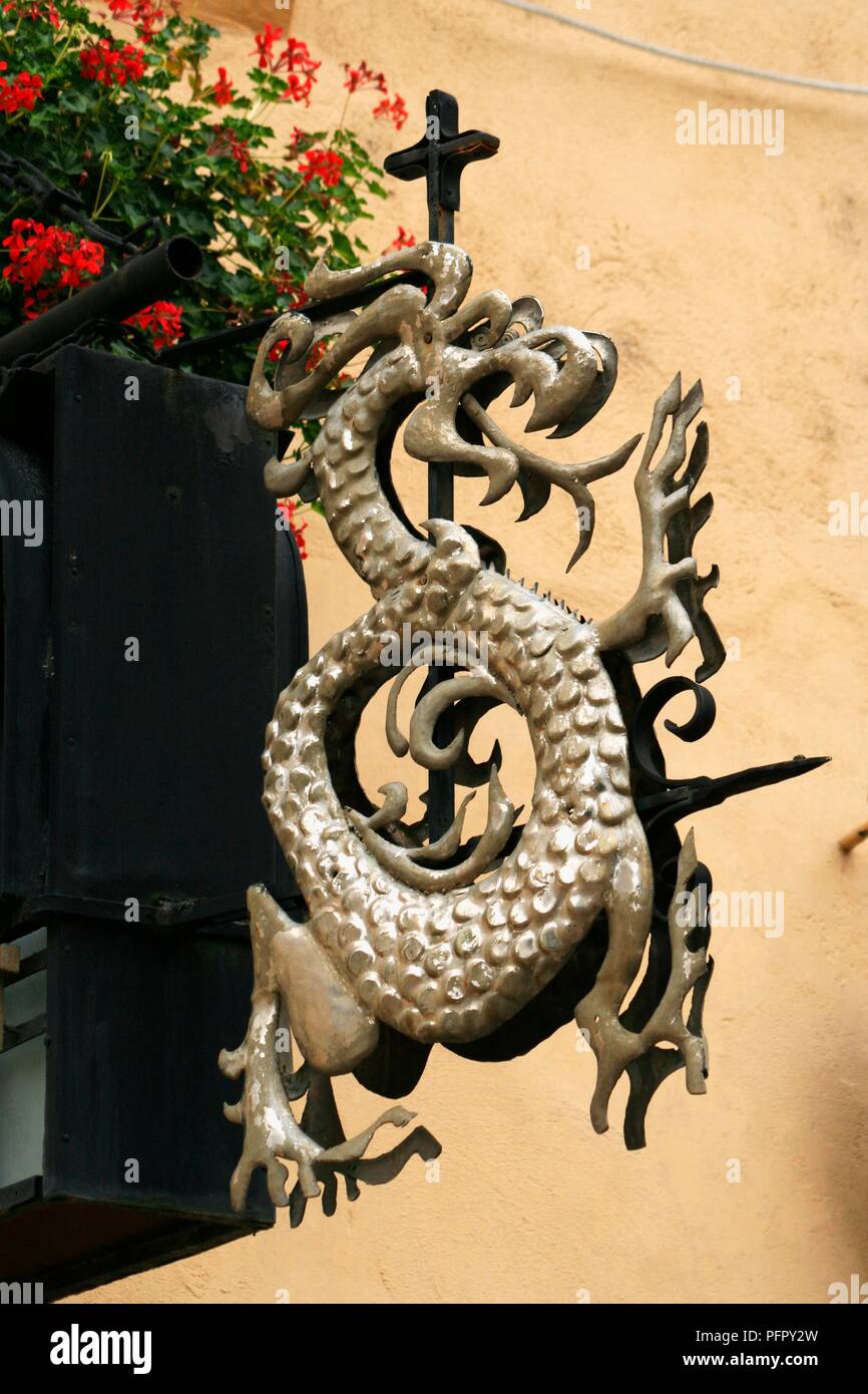 La Transylvanie, Roumanie, Sighisoara, Casa Vlad Dracul Vlad Dracul (maison), enseigne à l'extérieur Giotto de Vlad Tepes Banque D'Images