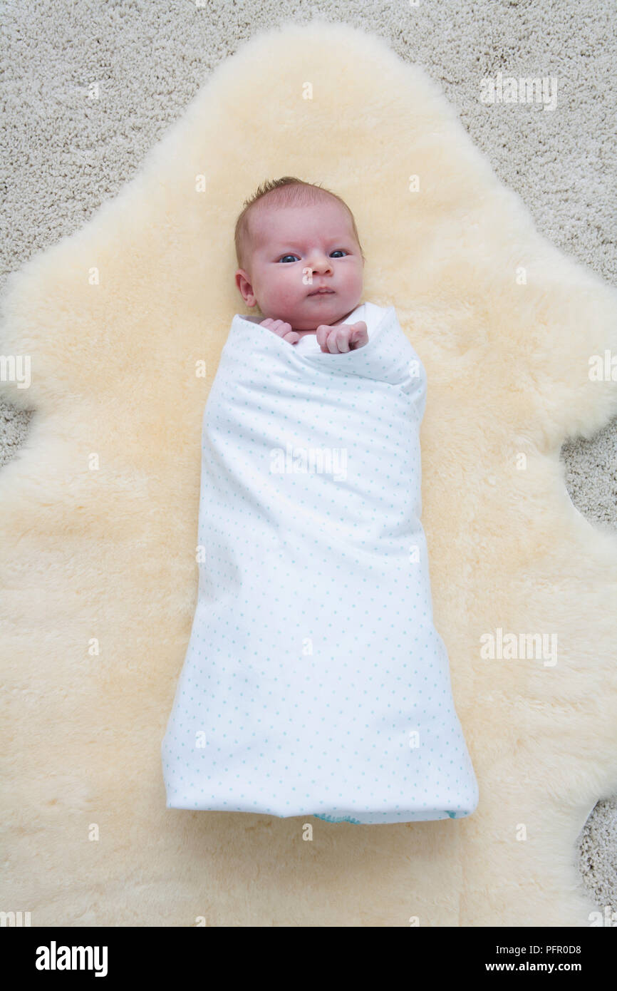 Fille De Bebe Emmaillote Sur Tapis En Peau De Mouton Photo Stock Alamy