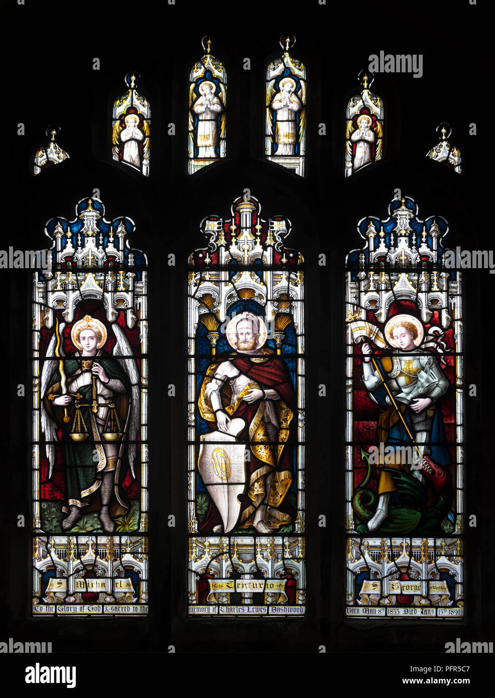 Lewes Charles memorial Dashwood vitrail, Église Saint Jean-Baptiste, Stanford-sur-Soar, Nottinghamshire, Angleterre, RU Banque D'Images