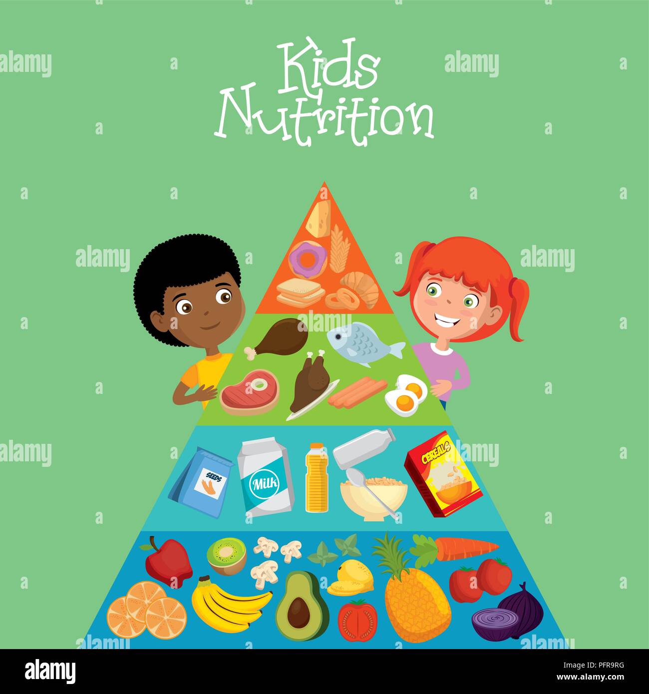Enfants heureux avec l'alimentation nutrition Illustration de Vecteur