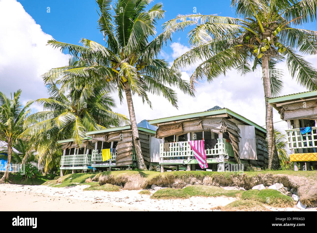 Fale traditionnel beach hut accommodation sur plage Manase, Savai'i, les Samoa occidentales, le Pacifique Sud Banque D'Images