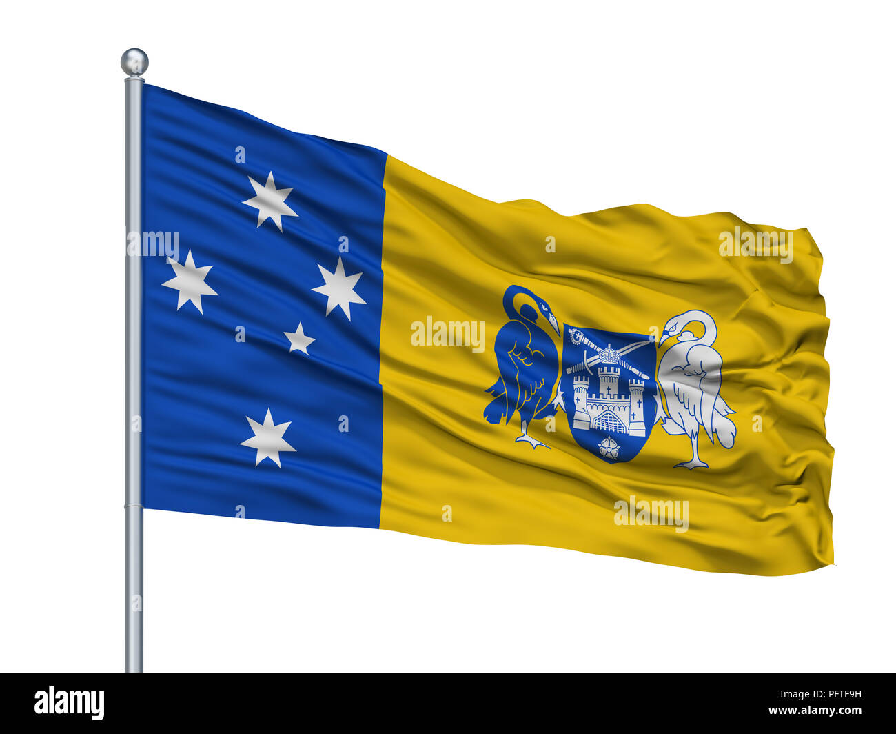 Territoire de la capitale australienne City drapeau sur mât, l'Australie, isolé sur fond blanc Banque D'Images