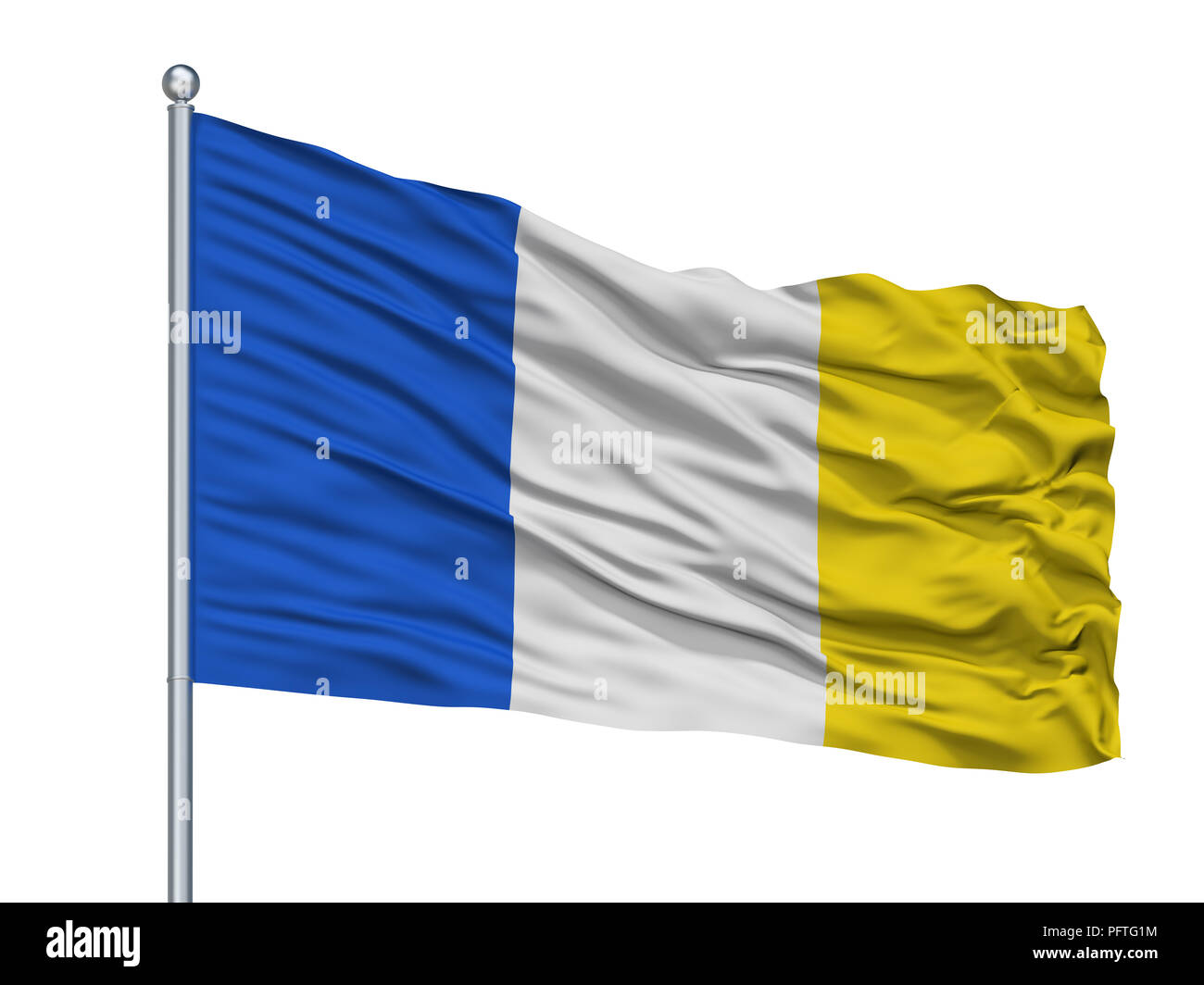La ville de Stavelot drapeau sur mât, Belgique, isolé sur fond blanc Banque D'Images