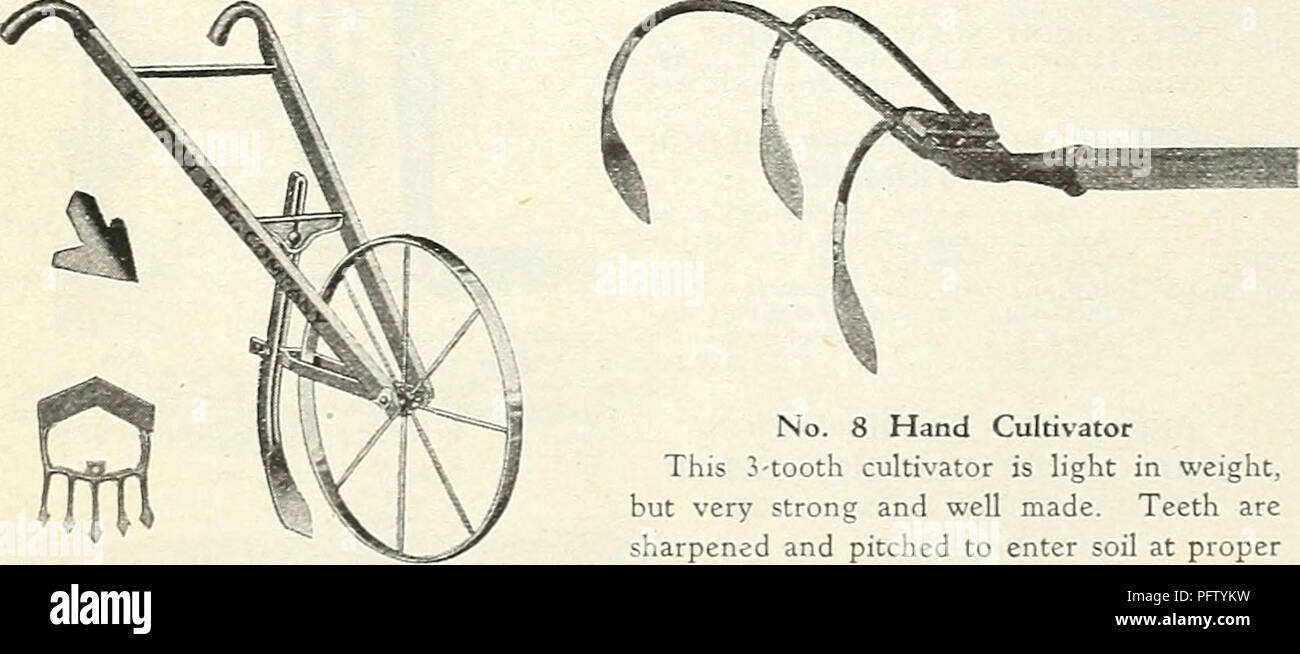 . Currie Bros. : cinquante-huitième année 1933. Les catalogues de graines de fleurs, graines (plantes) ; Catalogues Catalogues ; Graines de légumes Horticulture pépinières (catalogues) ; plantes ornementales ; catalogues, matériel et fournitures de jardinage Catalogues. Équipement : une paire de 6 pouces ; quatre houes culti- vator acier dents ; une paire de charrues. N° 12 et Double roue simple houe. Prix, ^10,25 Une très complète et utile et double roue simple houe. L'utilisant comme une roue double hoe les rangées peuvent être chevauché jusqu'à ce que les plantes sont de 20 pouces hfgh, et il peut alors être utilisé comme une seule roue hoe entre les lignes. L'outil et de tous ses à Banque D'Images
