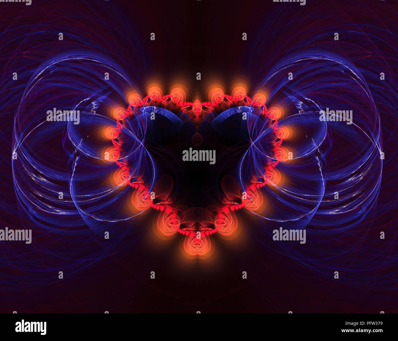 Brûlures et cœur qui bat. Arrière-plan de la Saint-Valentin. Un ordinateur abstrait moderne design fractales générées sur fond sombre. Résumé couleur fractale Banque D'Images