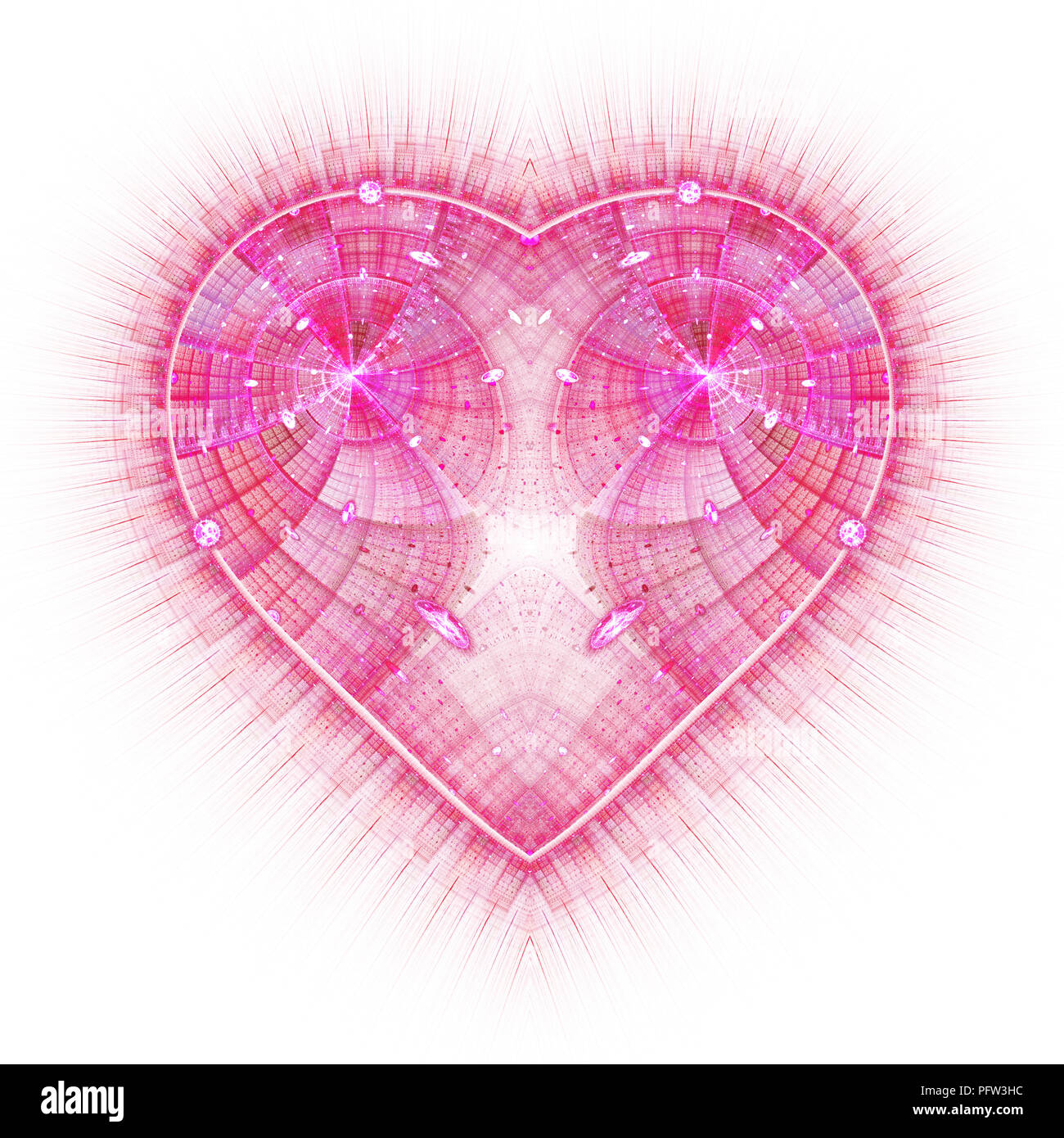 Brûlures et cœur qui bat. Arrière-plan de la Saint-Valentin. Un ordinateur abstrait moderne design fractales générées sur fond sombre. Résumé couleur fractale Banque D'Images