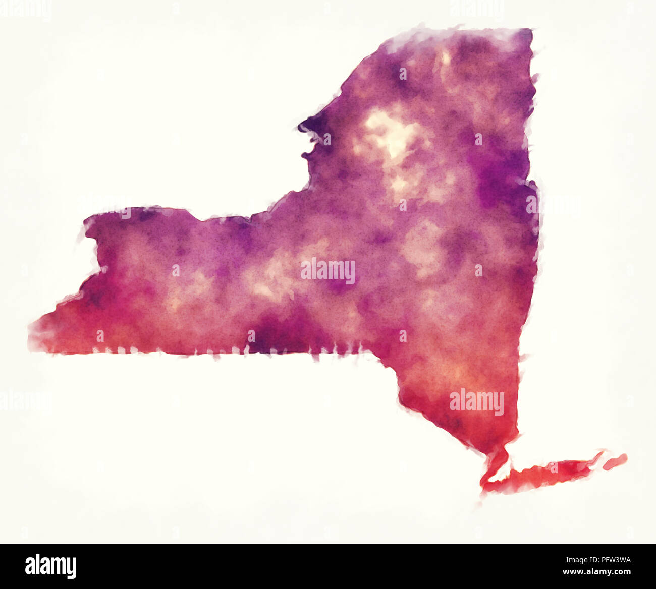 L'état de New York USA carte aquarelle devant un fond blanc Banque D'Images