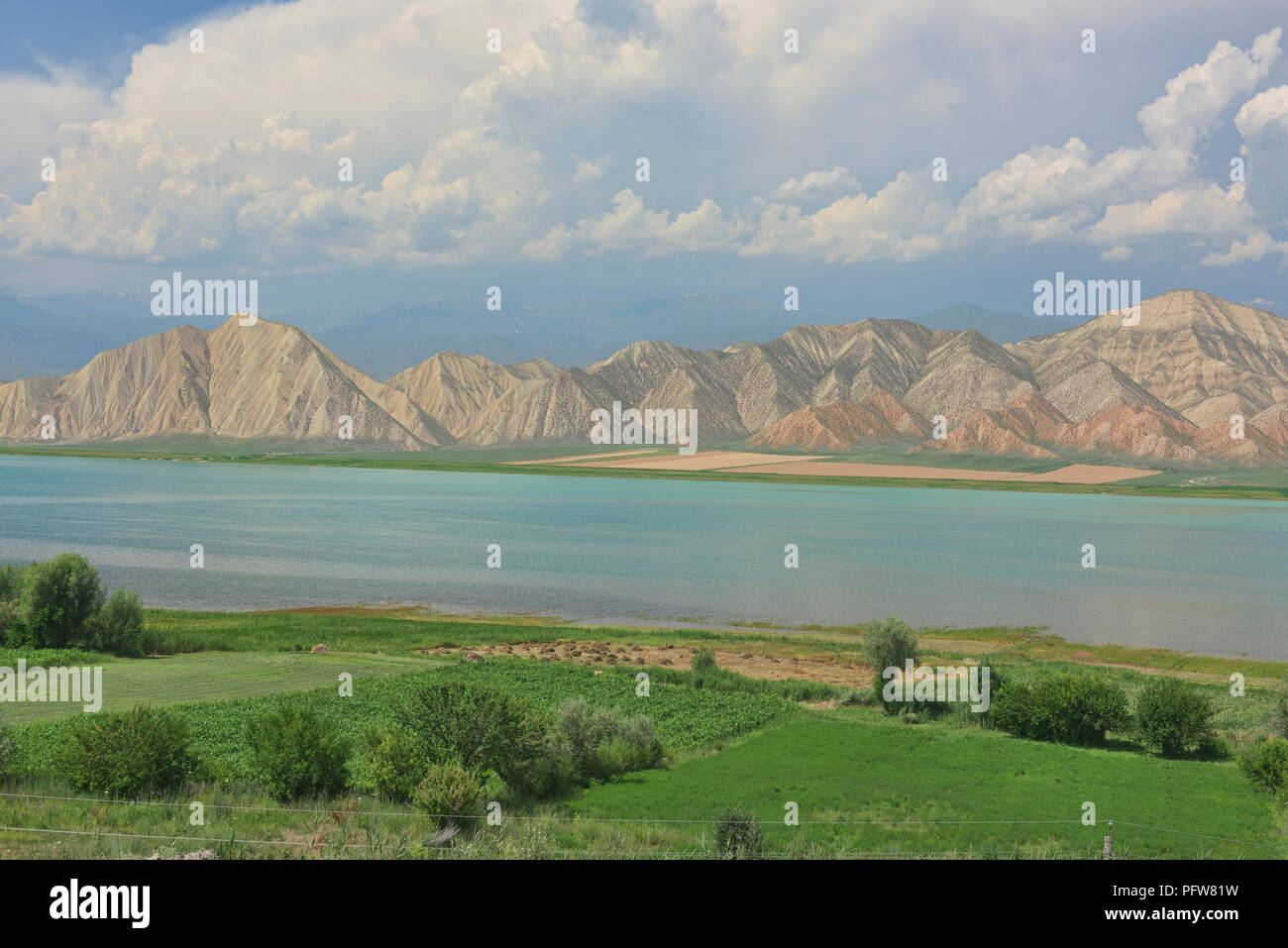 Contrastes de couleur spectaculaires le long du réservoir de Toktogul, Kirghizistan Banque D'Images