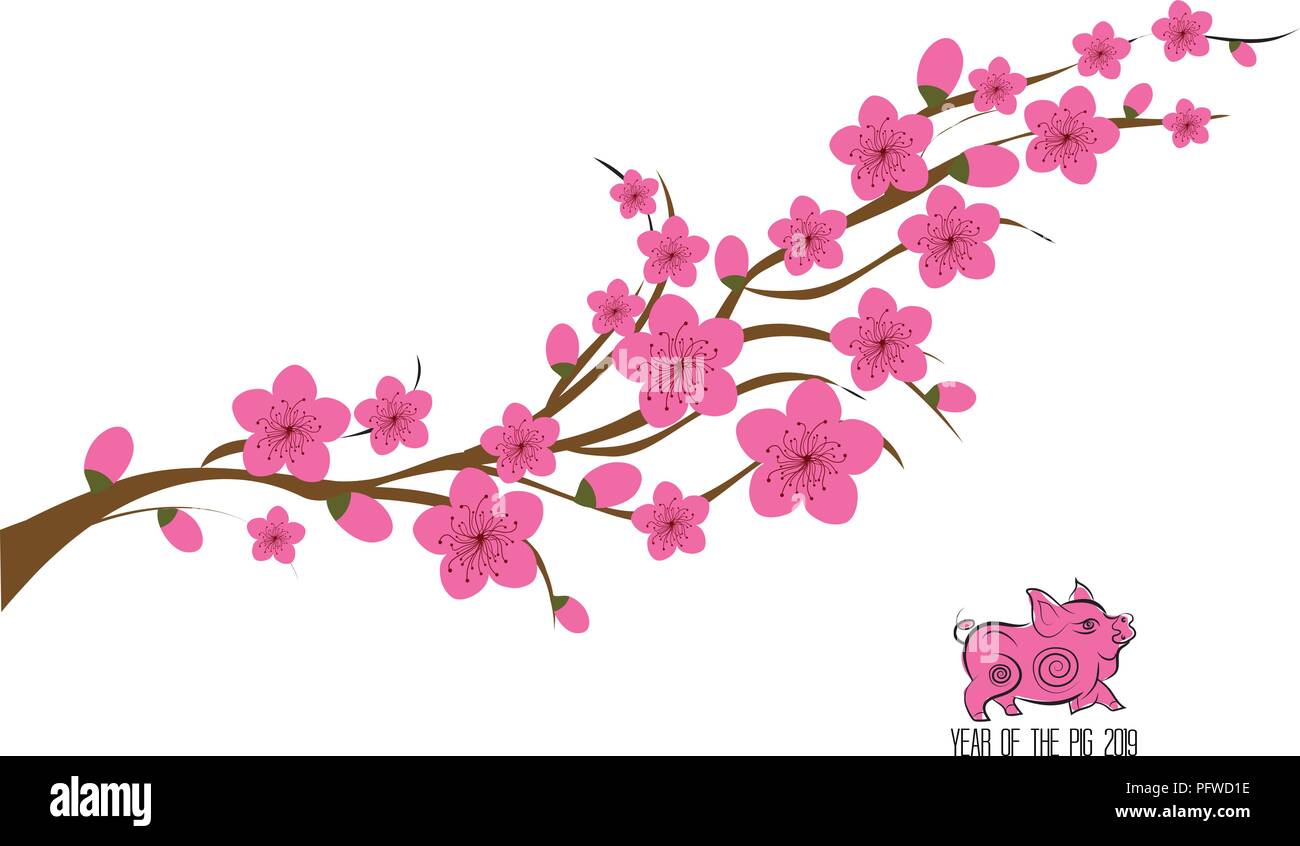 Le Japon cherry blossom tree branches illustration vectorielle. Carte d'invitation japonais avec asian blossoming plum branch Illustration de Vecteur