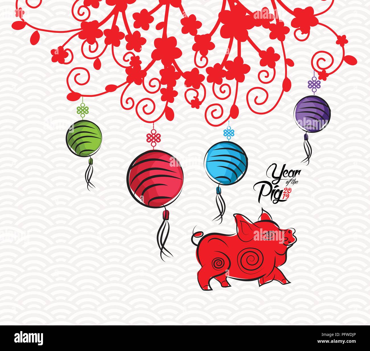 Résumé La lanterne du Nouvel an chinois et l'arrière-plan. Année du cochon Illustration de Vecteur